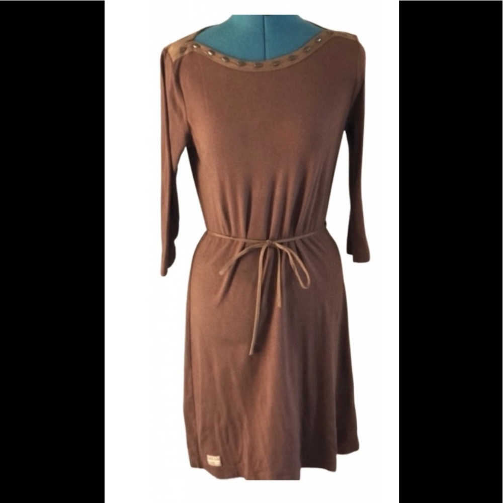 RALPH LAUREN brown with beaded suede dress